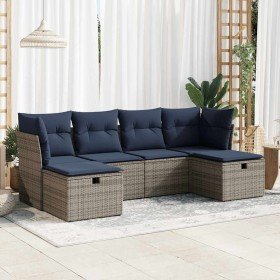Set de muebles de jardín 6 pzas y cojines ratán sintético gris