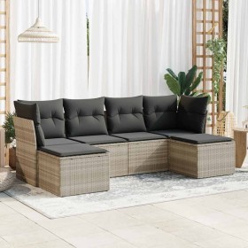 Set de sofás de jardín 6 pzas y cojines ratán sintético gris