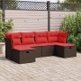 Set sofás de jardín 6 piezas y cojines ratán sintético marrón