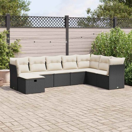 Set de sofás de jardín y cojines 8 piezas ratán sintético negro