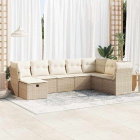 Set de sofás de jardín y cojines 8 piezas ratán sintético beige