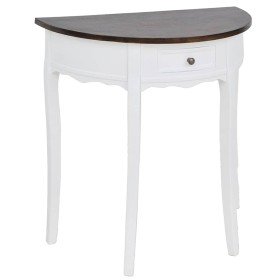 Mesa consola semicircular con cajón blanca y superficie marrón Mesa consola semicircular con cajón blanca y superficie marrón