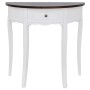 Mesa consola semicircular con cajón blanca y superficie marrón