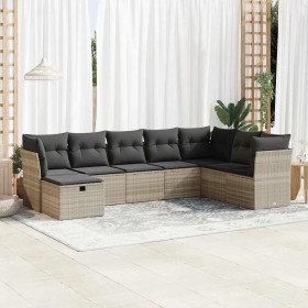 Set de sofás de jardín 8 pzas y cojines ratán sintético gris