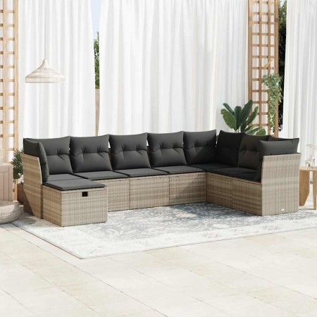Set de sofás de jardín 8 pzas y cojines ratán sintético gris