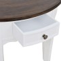 Mesa consola semicircular con cajón blanca y superficie marrón