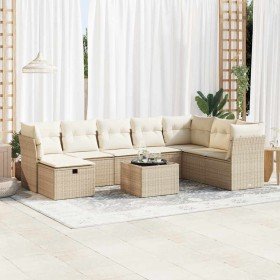 Set de sofás de jardín con cojines 9 pzas ratán sintético beige Set de sofás de jardín con cojines 9 pzas ratán sintético beige