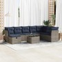 Set de sofás de jardín con cojines 9 pzas ratán sintético gris