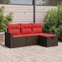 Set de sofás de jardín 4 pzas y cojines ratán sintético marrón