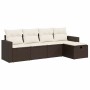 Set comedor de jardín 5 piezas y cojines ratán sintético marrón