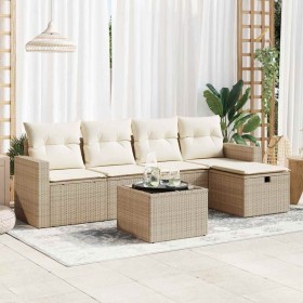 Juego de sofás jardín con cojines 6 pzas ratán sintético beige