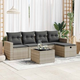 Set de sofás de jardín 6 pzas y cojines ratán sintético gris