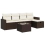Set sofás de jardín 6 piezas y cojines ratán sintético marrón