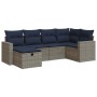 Set de muebles de jardín 6 pzas y cojines ratán sintético gris