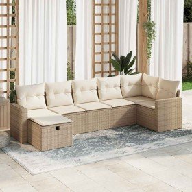 Set sofás de jardín 7 piezas y cojines ratán sintético beige