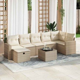 Set de sofás de jardín y cojines 8 piezas ratán sintético beige