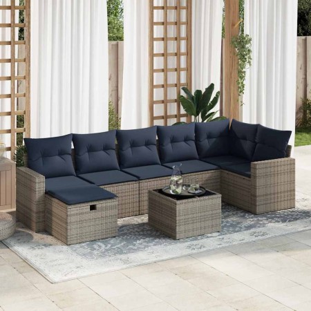 Set de sofás de jardín y cojines 8 piezas ratán sintético gris
