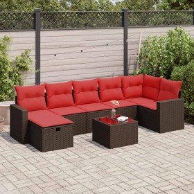 Set sofás de jardín 8 piezas y cojines ratán sintético marrón