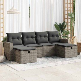 Set de muebles de jardín 6 pzas y cojines ratán sintético gris