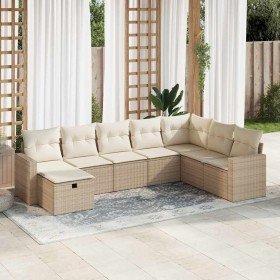 Set de sofás de jardín y cojines 8 piezas ratán sintético beige