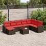 Set de sofás de jardín 9 pzas y cojines ratán sintético marrón