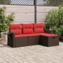 Set de sofás de jardín 4 pzas y cojines ratán sintético marrón
