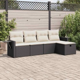 Set de muebles de jardín 5 pzas y cojines ratán sintético negro