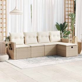 Juego de sofás jardín con cojines 5 pzas ratán sintético beige