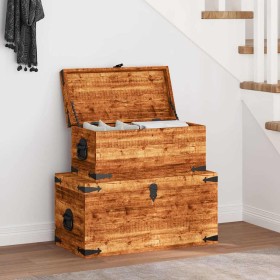 Juego de cofres de almacenamiento 2 uds madera de mango rugosa