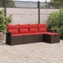 Set comedor de jardín 5 piezas y cojines ratán sintético marrón