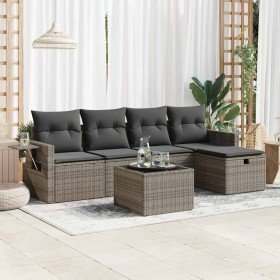 Set de muebles de jardín 6 pzas y cojines ratán sintético gris