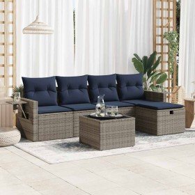 Set de muebles de jardín 6 pzas y cojines ratán sintético gris Set de muebles de jardín 6 pzas y cojines ratán sintético gris
