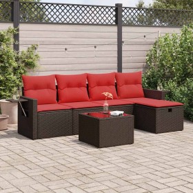 Set sofás de jardín 6 piezas y cojines ratán sintético marrón
