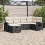 Set de sofás de jardín 6 piezas y cojines ratán sintético negro