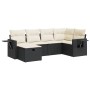 Set de sofás de jardín 6 piezas y cojines ratán sintético negro
