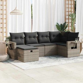 Set de muebles de jardín 6 pzas y cojines ratán sintético gris