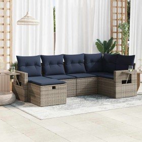 Set de muebles de jardín 6 pzas y cojines ratán sintético gris