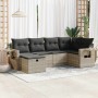 Set de sofás de jardín 6 pzas y cojines ratán sintético gris