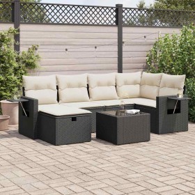 Set de sofás de jardín 7 pzas con cojines ratán sintético negro