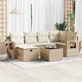 Set sofás de jardín 7 piezas y cojines ratán sintético beige