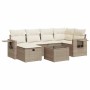 Set sofás de jardín 7 piezas y cojines ratán sintético beige