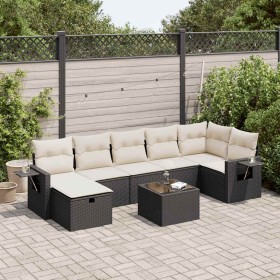 Set de sofás de jardín y cojines 8 piezas ratán sintético negro