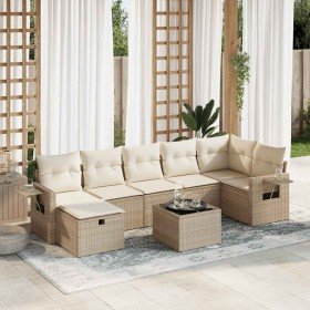 Set de sofás de jardín y cojines 8 piezas ratán sintético beige