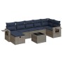 Set de sofás de jardín y cojines 8 piezas ratán sintético gris