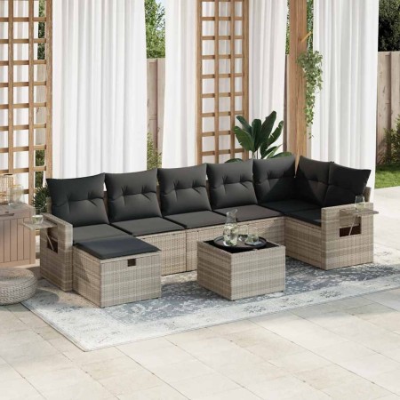 Set de sofás de jardín 8 pzas y cojines ratán sintético gris