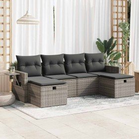 Set de muebles de jardín 6 pzas y cojines ratán sintético gris