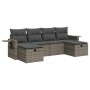 Set de muebles de jardín 6 pzas y cojines ratán sintético gris