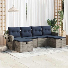 Set de muebles de jardín 6 pzas y cojines ratán sintético gris