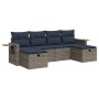 Set de muebles de jardín 6 pzas y cojines ratán sintético gris