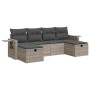 Set de sofás de jardín 6 pzas y cojines ratán sintético gris